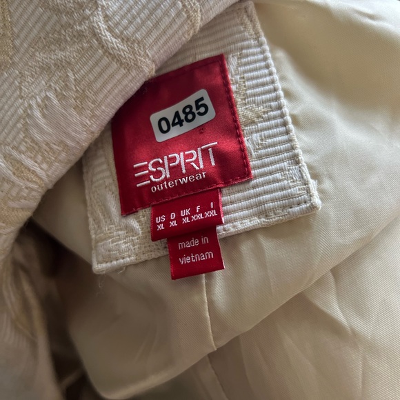 Vintage Esprit Y2K sz xl ivory tapestry textured trench coat jacquard 0485 - Picture 3 of 4